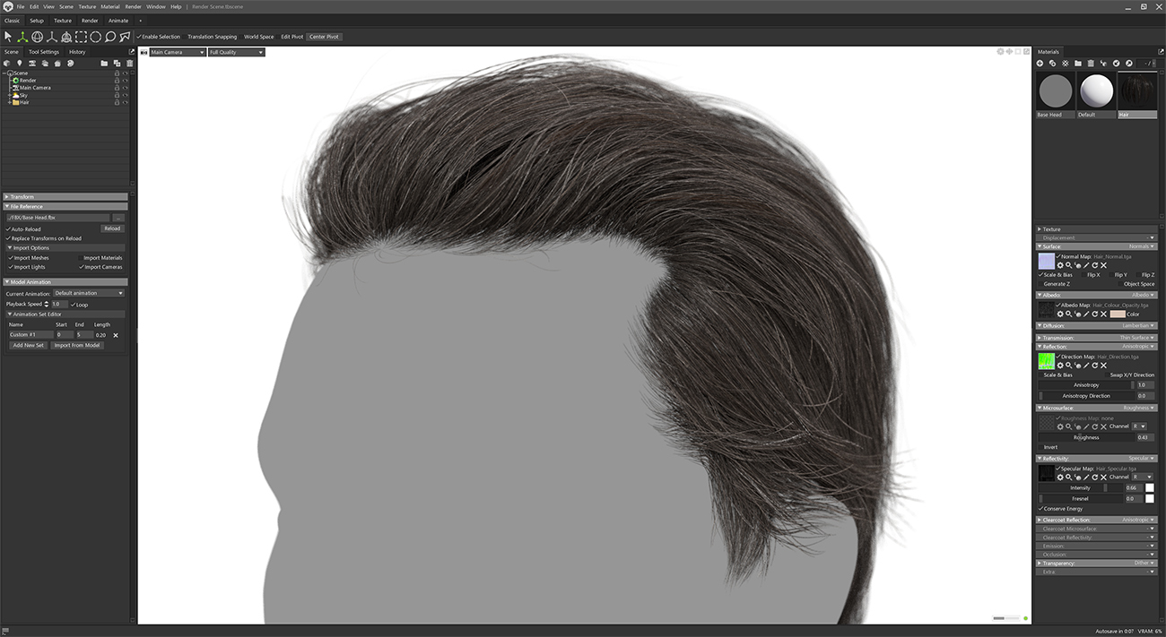 Rendering hair in marmoset